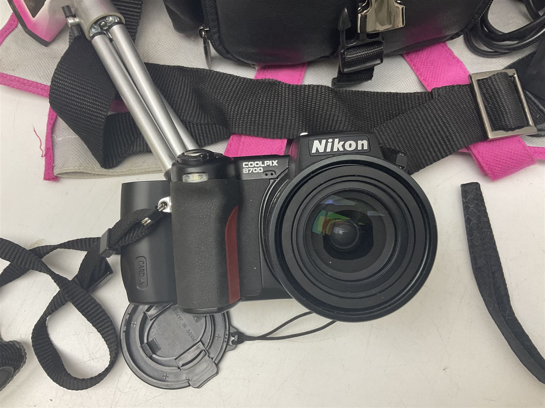 Nikon Coolpix 8700 camera, Sony video camera and Chinon CM-4 camera, with various accessories etc