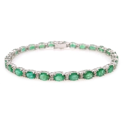  Oval emerald and diamond bracelet stamped 750, emeralds approx 8.3 carat, diamonds approx 0.7 carat   