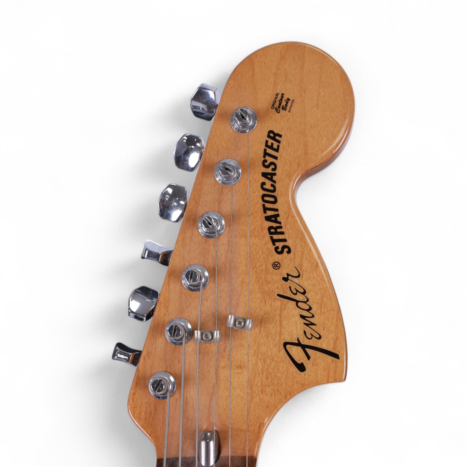 Fender Stratocaster electric guitar, serial no. MN8110169 made in Mexico c. 1998, with natural body, maple neck, three pickups, three control dials and five way selector switch, L99cm 