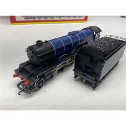 Hornby '00' gauge - Coronation Class 4-6-2 locomotive 'Duchess of Gloucester' No.6225 in LMS maroon; Class A1/A3 4-6-2 locomotive 'Flying Scotsman' No.4472 in LNER green; Class 9F 2-10-0 locomotive 'Evening Star' No.92220 in BR green; all boxed; and Class A1/A3 4-6-2 locomotive 'Prince Palatine' No.60052 in BR blue; unboxed (4)