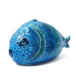 Mid-century Aldo Londi for Bitossi blue pottery fish, stamped Bitossi to the interior, W18cm 