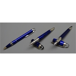  Writing Instruments - Montblanc Starwalker set of three fountain pen with '14k' gold nib, ballpoint pen and fine liner, cased, all with warranty/service guide (3)    