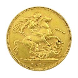 King George V 1912 gold full sovereign coin, Perth mint