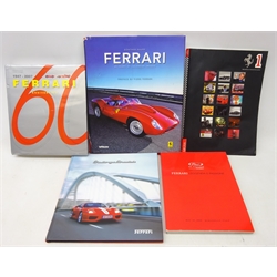 Ferrari books and magazines including, Gunther Raupp Ferrari 25 Years of calendar images hardback, Leonardo Acerbi 1947-2007 Ferrari Anniversary hardback, Ferrari Leggenda E Passione and two others (5)  