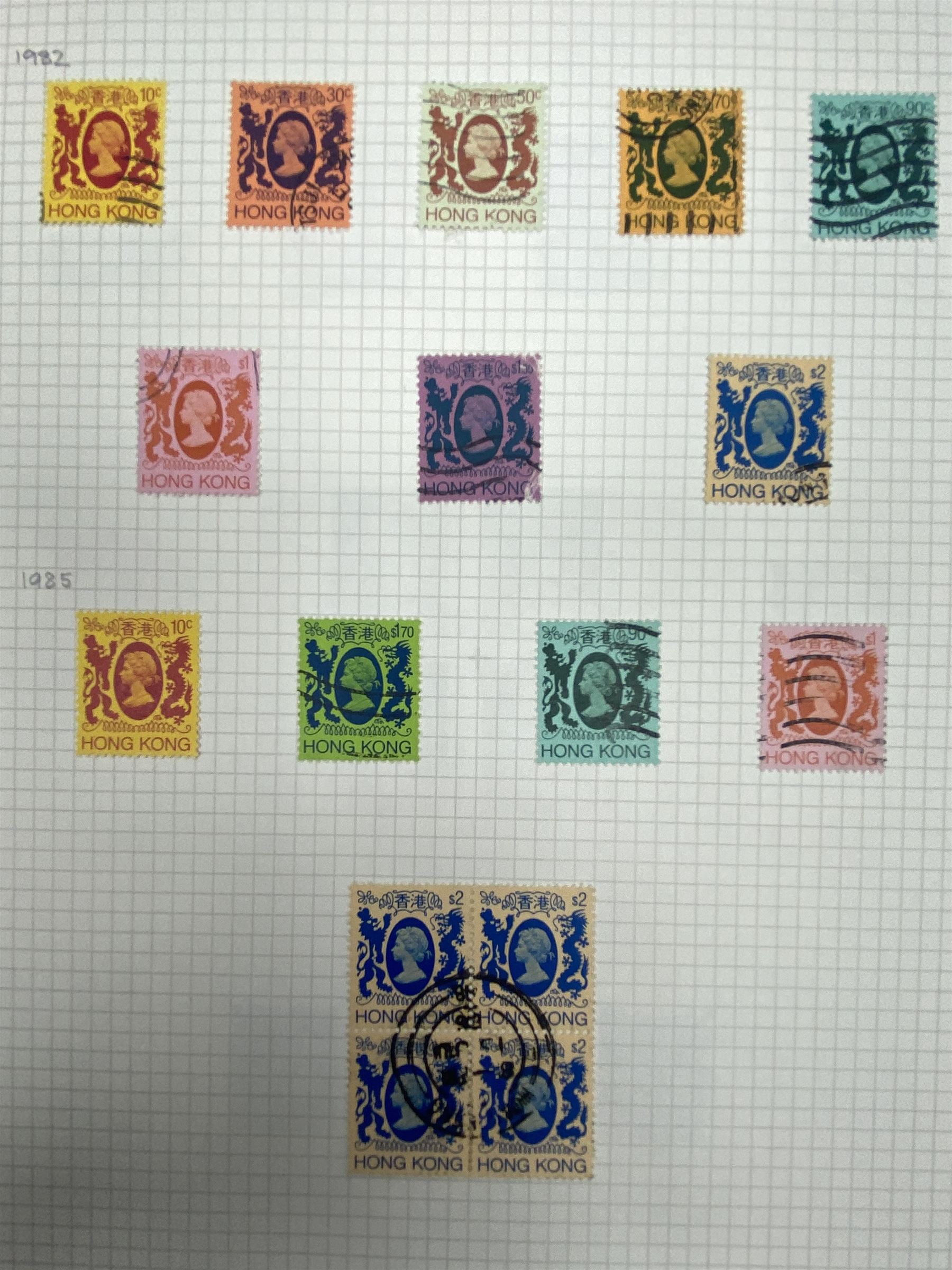 Hong Kong Queen Victoria and later stamps, including 1874-1902 postal fiscal stamps, various King Edward VII issues including one dollars, China overprints etc, housed on pages