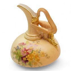 Royal Worcester blush ivory porcelain to include a pot pourri bowl with pierced cover, no. G935, ewer with winged beast moulded handle no. 1048, three further ewers, no 1094, shell shaped dish no. 1413 and two similar style leaf shaped dishes (8)