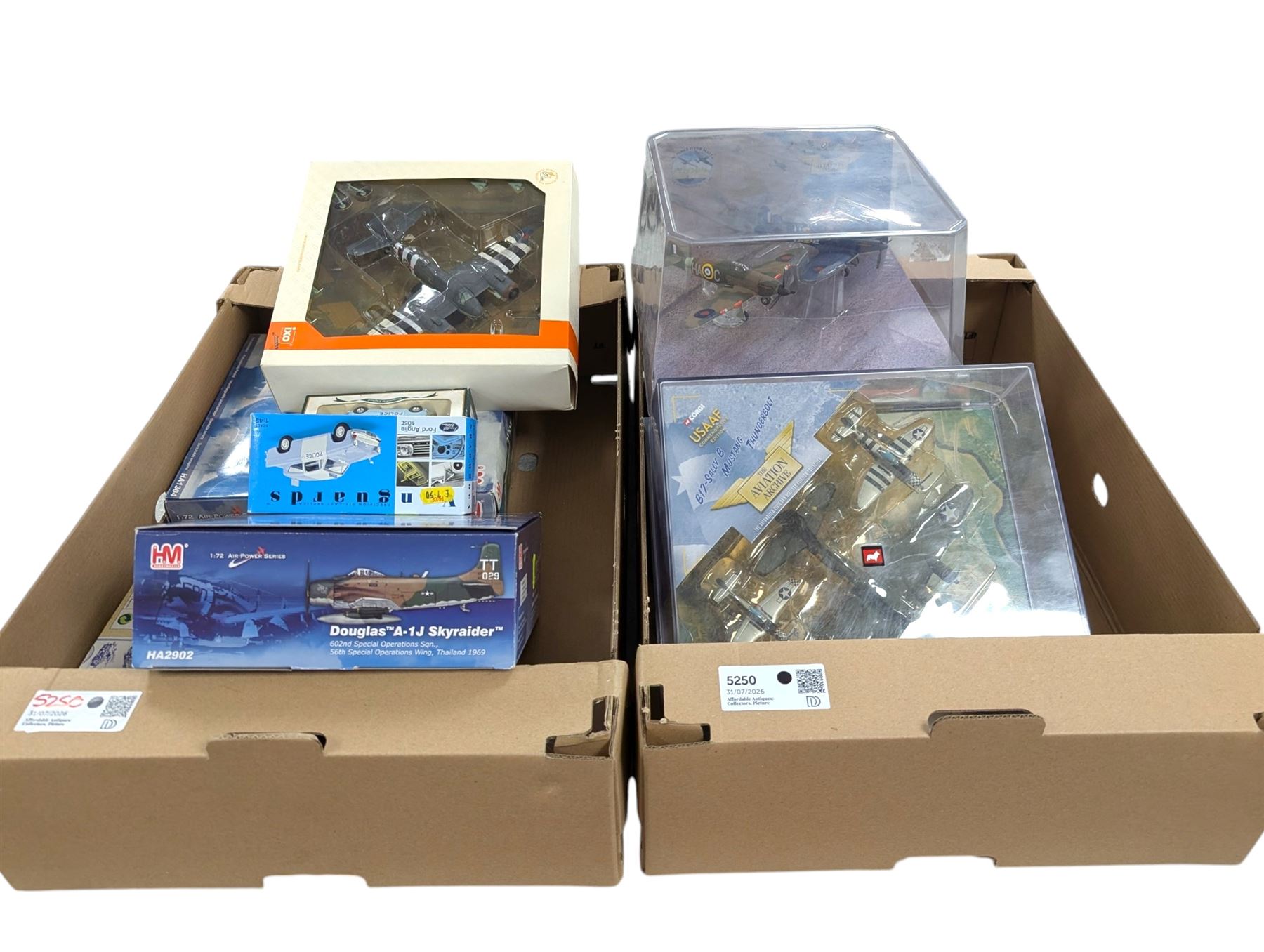 Collection of diecast model aeroplanes, including Corgi The Aviation Archive, Hobby Master Air Power Series and IXO Model examples together with three diecast cars, all boxed