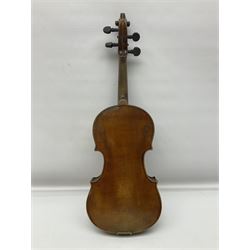 Late 19th century French trade violin with 35.5cm one-piece maple back and ribs and spruce top L59cm overall; in carrying case with bow