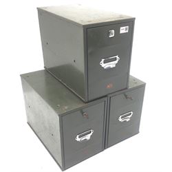 Three green metal filing cabinets by ‘Veteran Series’