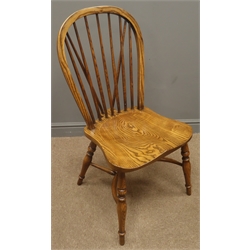  Set four 20th century elm Windsor chairs, two double back and two stick back chairs with crinoline stretchers  