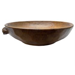 Mouseman - oak fruit bowl, the adzed exterior with carved mouse signature, by the workshop of Robert Thompson, Kilburn, D26cm