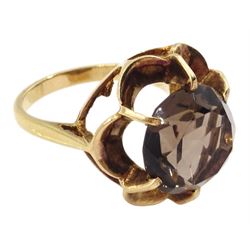 9ct gold single stone smokey quartz ring, hallmarked