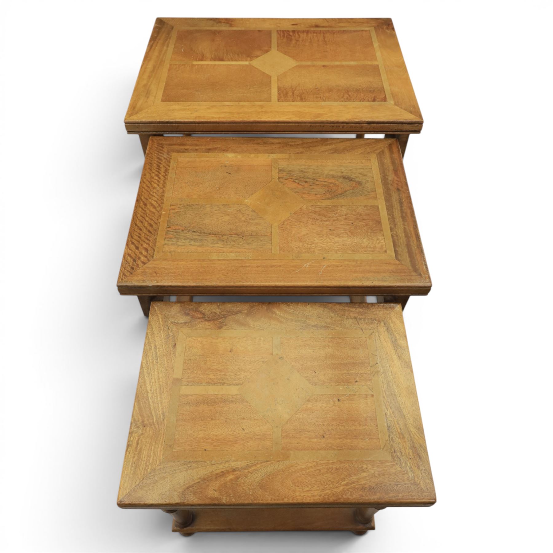 Barker & Stonehouse - Flagstone nest of three tables, inset stone and mango wood, raised on turned supports