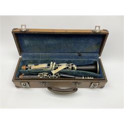 Buffet Crampon Paris African blackwood four-piece clarinet with nickel fittings, impressed 'BCPB 1937', multiple stamps for 'Macdonough & Son Sole Agent London' L67cm; in rexine covered case with two unused reeds. Biographical information: The Macdonagh family have links with the Royal Philharmonic Orchestra and are also reputedly linked with Thomas Macdonagh who was involved in the 1916 Irish uprising.