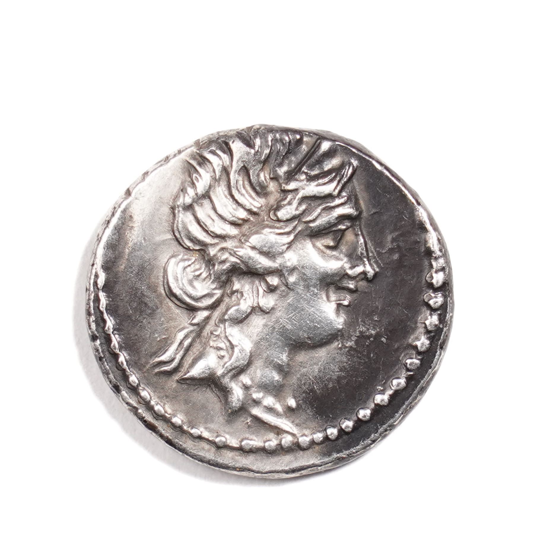Roman Republic - Julius Caesar (49-44 BC): Silver Denarius coin, obverse head of Venus right, reverse Aeneas advancing left carrying Anchises and holding the Palladium, CAESAR in field; 47-46 BC, military mint travelling with Caesar