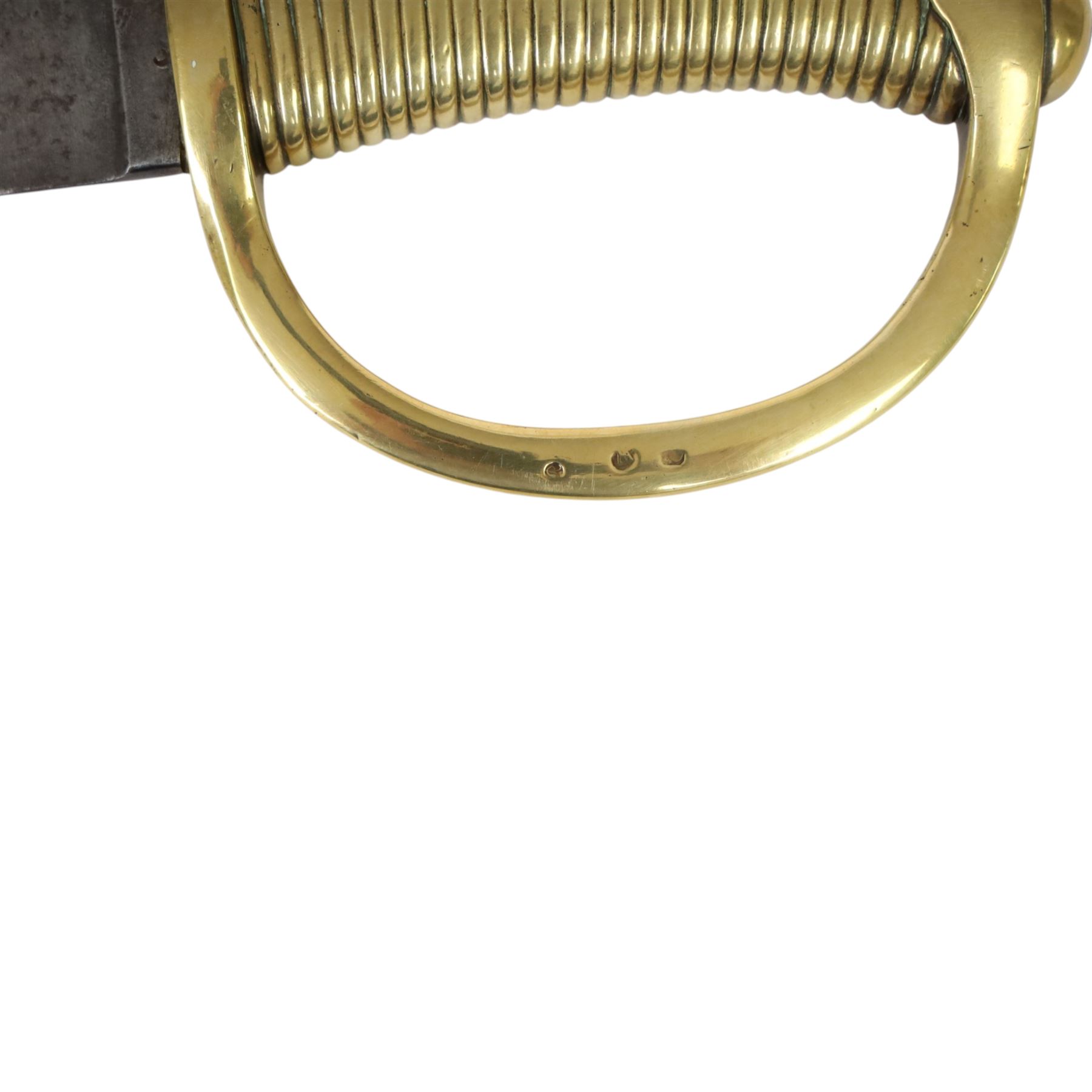 19th Century Grenadier Briquet short sabre sword, 59cm curved blade, brass ribbed grip and D shaped knuckle guard, overall L74cm