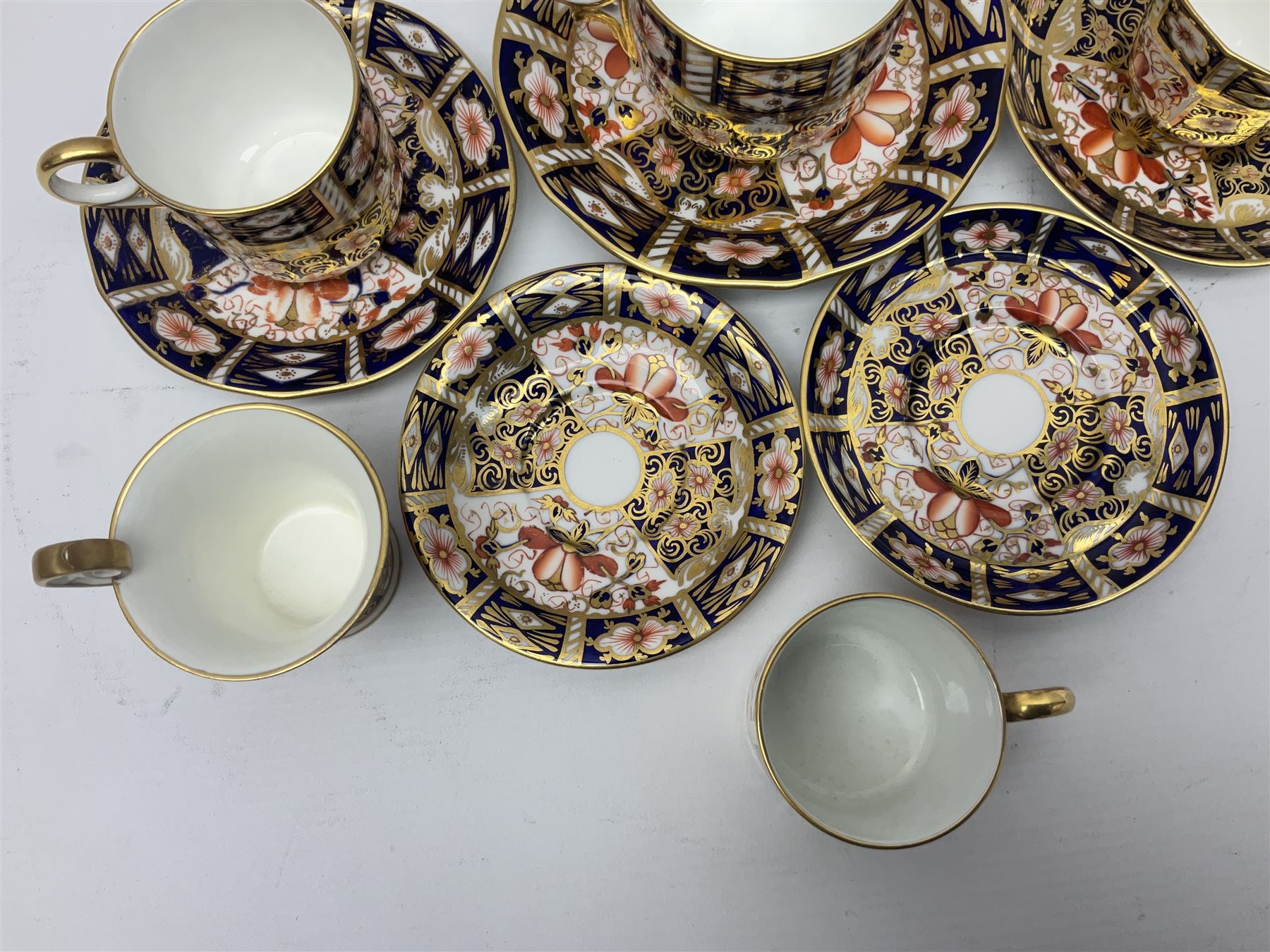 Six Royal Crown Derby cups and saucers all in imari pattern 2451, in various shapes  