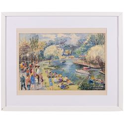 J Anderton (Northern British 20th Century): 'Peasholm Park - Scarborough' and the 'Scarborough' Boat Race, two watercolours signed, one dated 1972, max 24cm x 37cm (2)