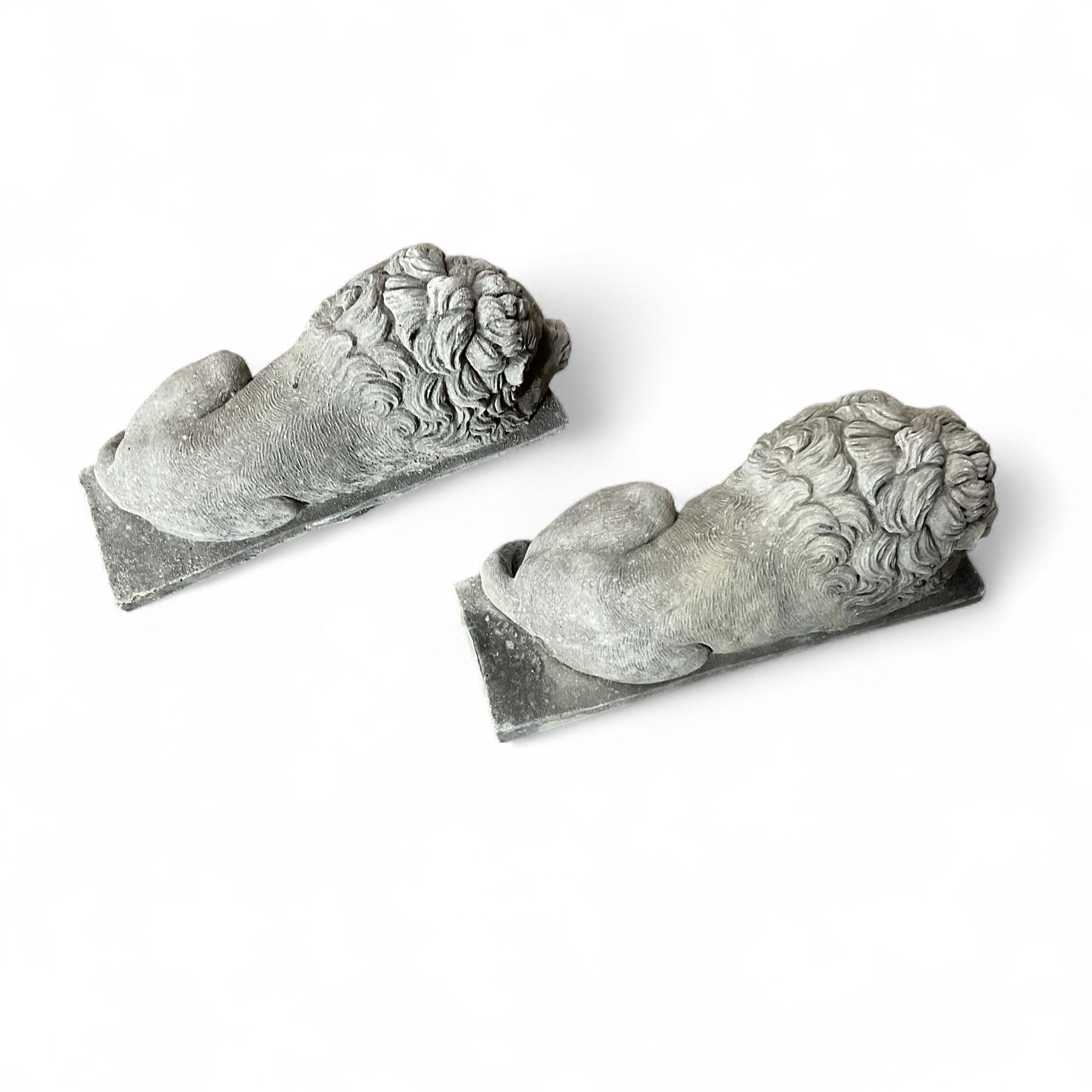 Pair of small cast stone Canova Lions