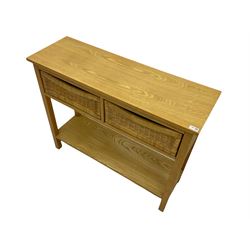 Ash two tier console table, with two basket drawers
