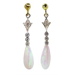 Silver-gilt cubic zirconia and opal pendant stud earrings, stamped Sil