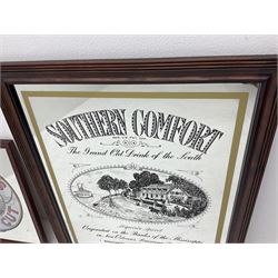 Four advertising mirrors, comprising of Southern Comfort, All Ranks smoke Marcella Cigars, Coca-Cola and Player's Navy Cut, largest example H70cm, L60.5cm