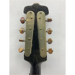 Italian bouzouki type long necked mandolin with segmented lute back and spruce top with tortoiseshell style panels; bears label 'Miroglio & Figli Sicilia Catania Italia' L99cm; and Italian lute back mandolin with segmented back and spruce top bearing label for F. De Mureda Napoli (2)