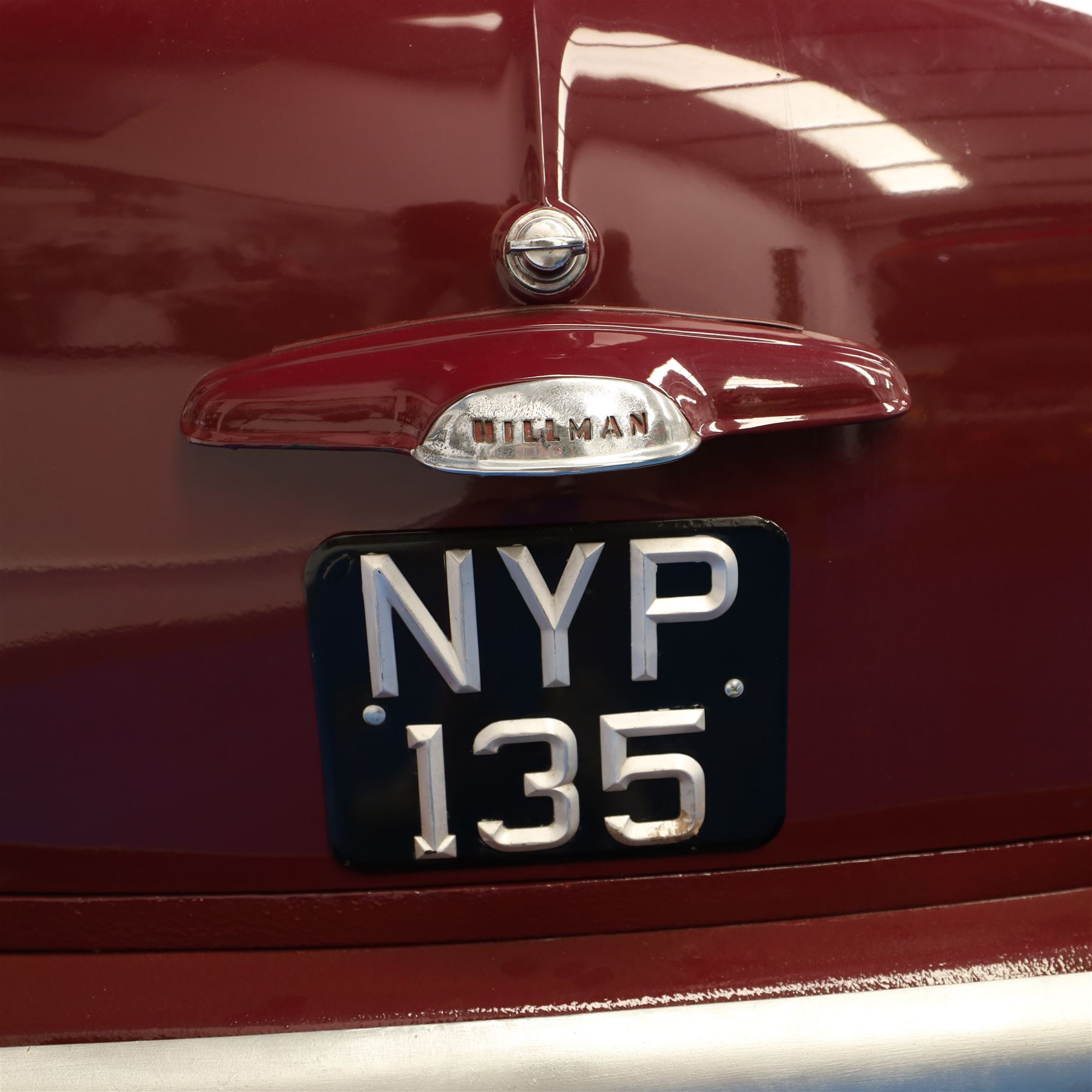 1953 Hillman Minx Saloon

Registration: NYP 135
Engine: 1,265cc petrol
Transmission: Manual, column change
Odometer reading: 37,553 miles
Colour: Maroon red
Interior: Cream
Former keepers: 3
V5C: Present
Keys: One

A 1953 Hillman Minx four-door saloon, finished in maroon red with a contrasting cream interior.

Powered by a 1,265cc petrol engine with manual column-change transmission. The Smiths speedometer displays 37,553 miles, although this mileage has not been independently verified.

The vehicle has previously been restored and presents with glossy maroon paintwork, cream bench seating and a period dashboard and steering wheel. The engine bay is painted to match the exterior and appears generally tidy. The underside has been coated or undersealed in places, with the chassis, floor sections, suspension and exhaust visible in the accompanying photographs.

At the time of cataloguing, the engine turned over but did not start.

Features

• 1,265cc petrol engine
• Manual column-change transmission
• Right-hand drive
• Four-door saloon body
• Maroon red exterior
• Cream bench-seat interior
• Smiths instrumentation
• Period dashboard controls
• Steel wheels with chrome hubcaps
• Chrome bumpers and exterior trim
• Rear-hinged bonnet
• Leaf-spring suspension

History and Documentation

• V5C registration document present
• Three former keepers recorded
• One key
• Pitman’s handbook included

Condition

The vehicle is presented in restored condition. The maroon paintwork retains a good overall gloss, with some age-related marks and imperfections visible on closer inspection.

The cream interior presents well overall, with signs of age and use to the upholstery, carpets, dashboard and controls. Some surface deterioration and pitting are visible to areas of the chrome and brightwork.

The engine bay appears tidy, although some wiring and ancillary components appear non-original or subsequently renewed. The underside has received protective coating or underseal in areas. Prospective purchasers should inspect the structure, chassis, floor, suspension and mechanical components carefully.

At the time of cataloguing, the engine turned over but did not start. The vehicle has not been mechanically inspected or road tested by the auctioneers.

Prospective purchasers should satisfy themselves as to the vehicle’s condition, specification, originality, mileage, identity and roadworthiness before bidding.

This vehicle forms part of the Estate of the Late John Sills and is offered for sale by the Executors, confirming a genuine reason for sale.