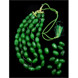 Large three strand earth mined faceted green emerald bead necklace