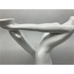Art Deco style lamp modelled as a nude female dancer, with draped folds of linen, H46cm