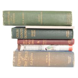 A Thorburn framed print of Razorbill, together with a Victorian book of pressed flowers, W.E Kirby Butterflies and Moths, George Henslow How to Study Wild Flowers etc