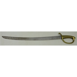  Naval short sword, 56cm curved single edge blade with ribbed brass hilt and guard, L70cm  