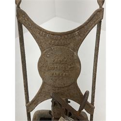 Vintage cast iron tennis court line marker, together with peg and line guide 