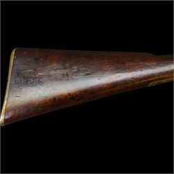 19th century Enfield percussion rifle, the 99cm barrel with three barrel bands, fore sight and rear sight, ramrod under, full walnut stock with brass butt, carrying sling brackets, action marked '1855 Tower' with Victoria cypher, overall L138cm