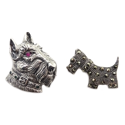  Two silver marcasite Scottie dog brooches, stamped 925  