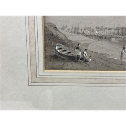 John Wilson Carmichael (British 1799-1868): Bridlington Harbour from the South, monochrome watercolour highlighted in white signed 12.5cm x 20cm 
Provenance: private East Yorkshire collection