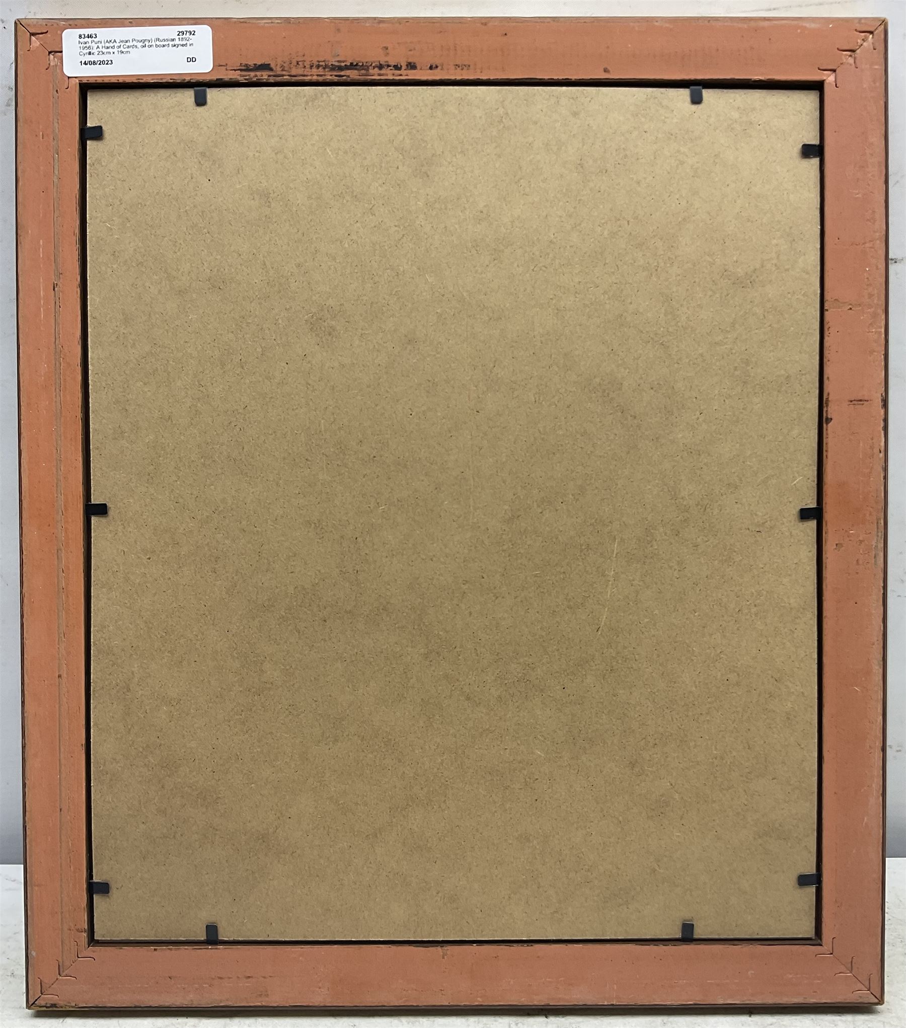 Ivan Puni (AKA Jean Pougny) (Russian 1892-1956): A Hand of Cards, oil on board signed in Cyrillic 23cm x 19cm