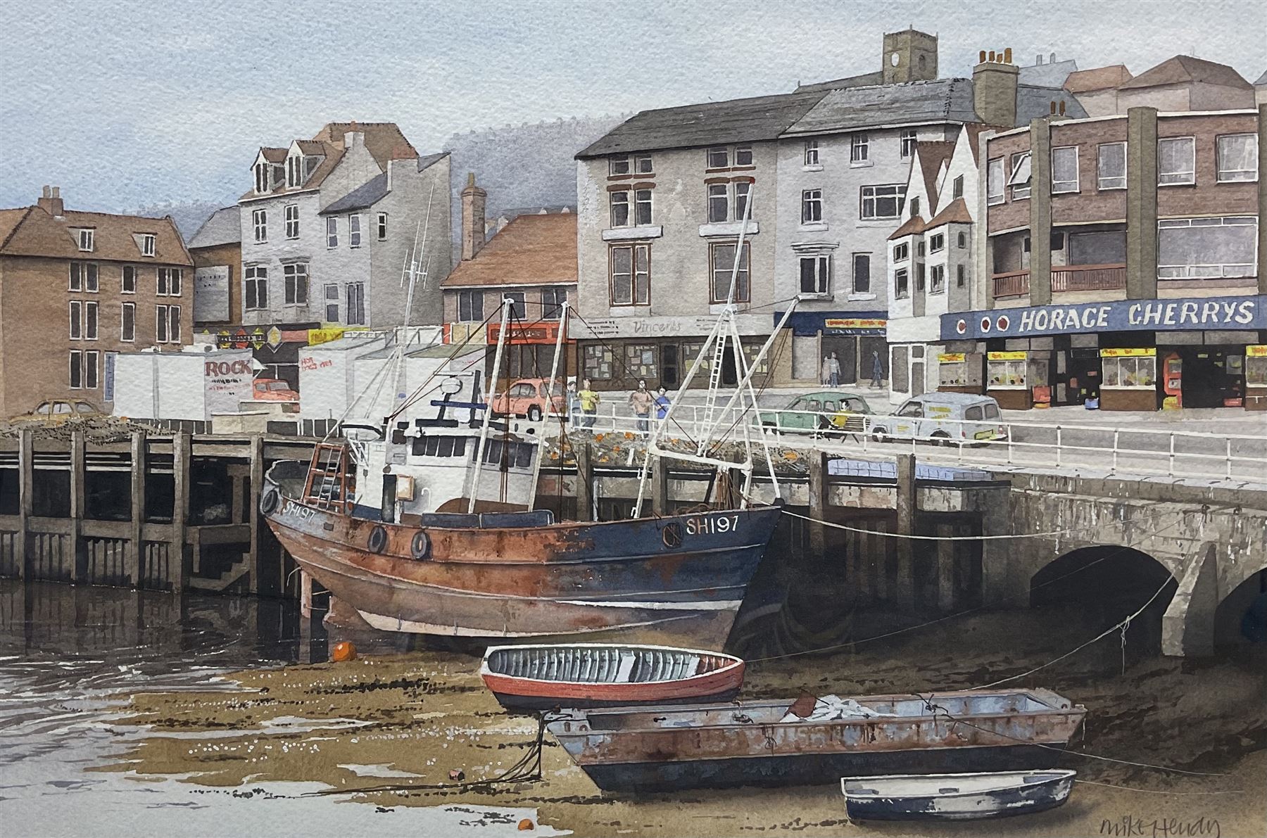 Mike Hendy (British 1942-): Scarborough Harbour, watercolour signed 33cm x 49cm