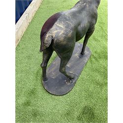 Bronzed cast iron life-size garden or indoor Stag, oval plinth base - THIS LOT IS TO BE COLLECTED BY APPOINTMENT FROM DUGGLEBY STORAGE, GREAT HILL, EASTFIELD, SCARBOROUGH, YO11 3TX