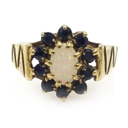  Opal and sapphire gold cluster ring, hallmarked 9ct  