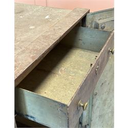 19th century plate iron strongbox / safe, complete with handle, working with key. H96cm, W58cm, D63cm - COLLECTION BY APPOINTMENT FROM: The White House, Thirsk Road, Easingwold, York, YO61 3NF - CALL 01723 507111 TO ARRANGE