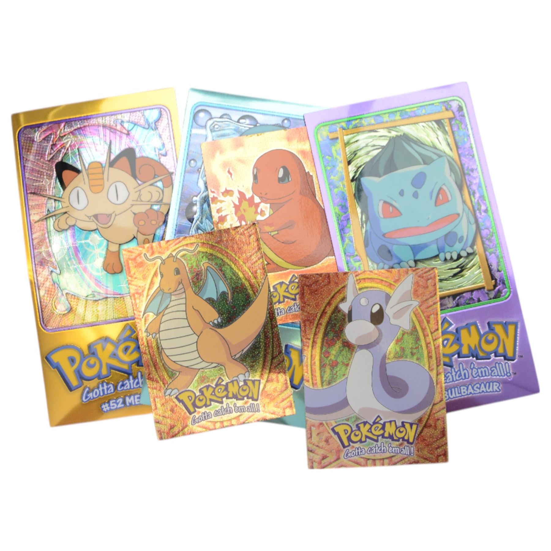 Collection of Pokemon TGC trading cards, including two WB First Movie Black Star promo cards Pikachu no. 4 and Dragonite no. 5, two Ancient Mew Black Star holo promo cards, Gym Challenge Giovanni's Persian 8/132 holo and a small collection WOTC, Neo Discovery and Neo Genesis cards, together with thirty four Bandai Carddass Pokemon cards, including prism Charizard no. 186 and Pokemon Topps cards including holo examples 