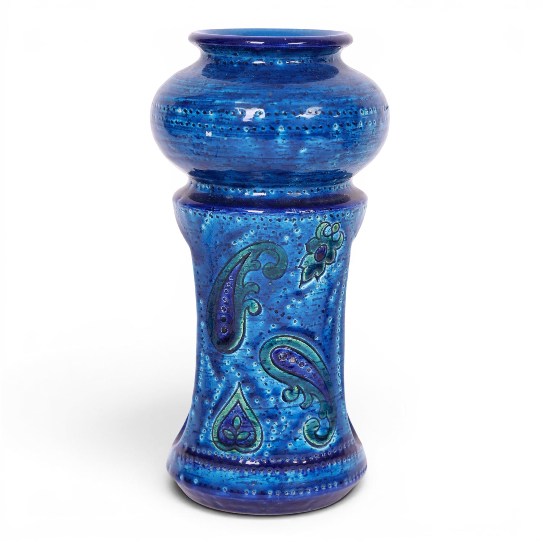 Mid-century Aldo Londi for Bitossi blue pottery, candle holder, H26cm