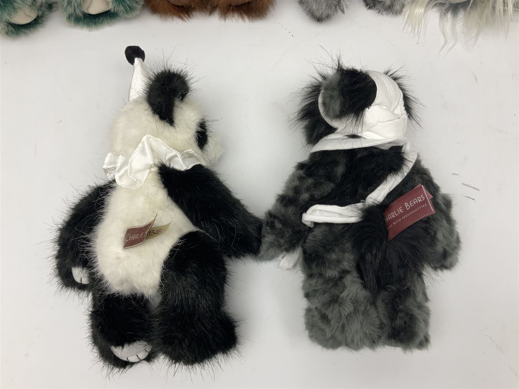 Six Charlie Bears, comprising Nutmeg CB621329, designed by Isabelle Lee, Toadstool CB195166, Pom Pom CB175154B, Whoooo CB195220O, Bandage CB215274O, and Bearwolf CB215275O, all with tags 