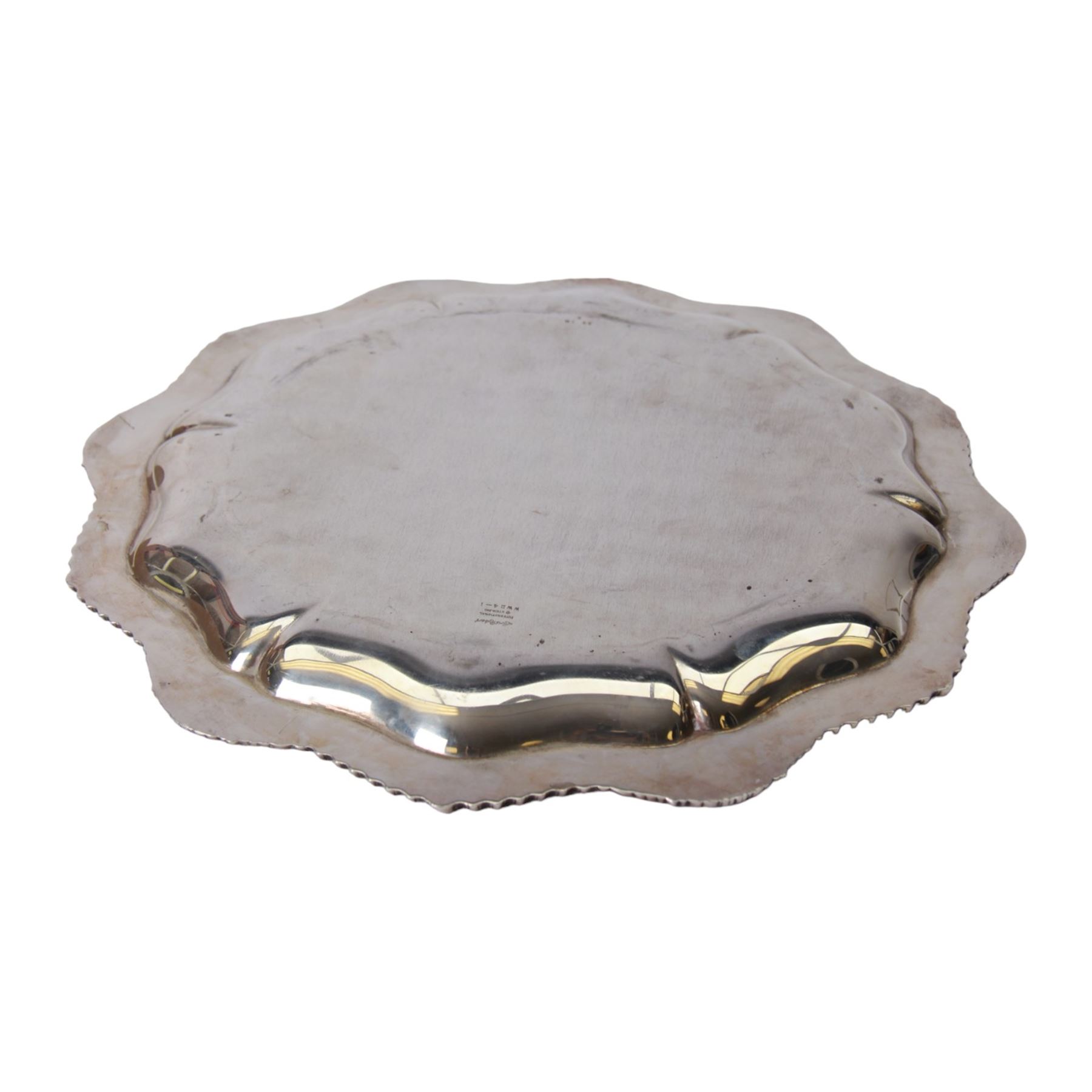 American silver Lord Robert pattern tray, of hexagonal form with oblique gadrooned rim, with presentation engraving to centre, stamped verso International Sterling WW24-1, W35cm
