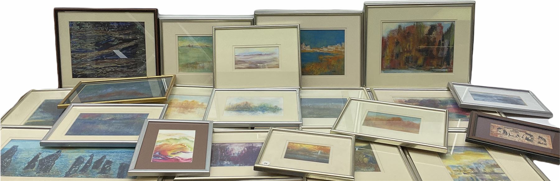 Madeleine Eyland (Belgian/British 1930-2021): Collection of abstract pastels, approx 21, max 19cm x 28cm 
Provenance: artist's studio collection. Marie-Madeleine Eyland (neé Legrain) was born in 1930 at Floriffoux, Belgium; she lived most of her life in Scarborough working as a nurse and an artist.