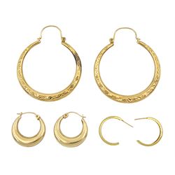 Three pairs of 9ct gold hoop earrings