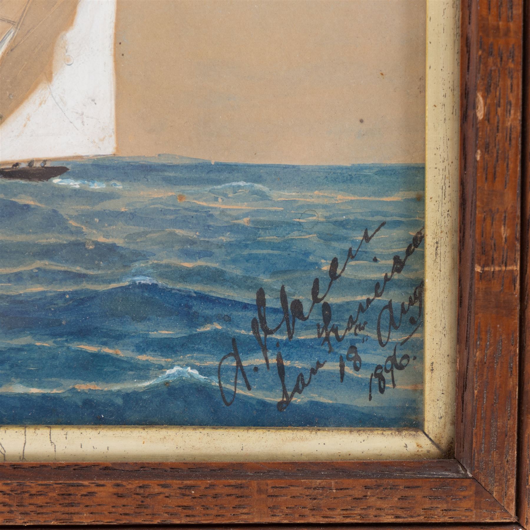 American School (19th century): Racing Yachts, watercolour and gouache indistinctly signed and dated San Francisco 18th August 1896, 22cm x 38cm
English School (19th century): 'Mr Green's Ship 'Agamemnon' with Troops for India 1857, watercolour unsigned 16cm x 24cm (2)