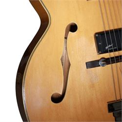 1980s Korean Antoria Jazzstar hollow body electric guitar, in blonde finish with inlaid fretboard, model no E G794, L109cm