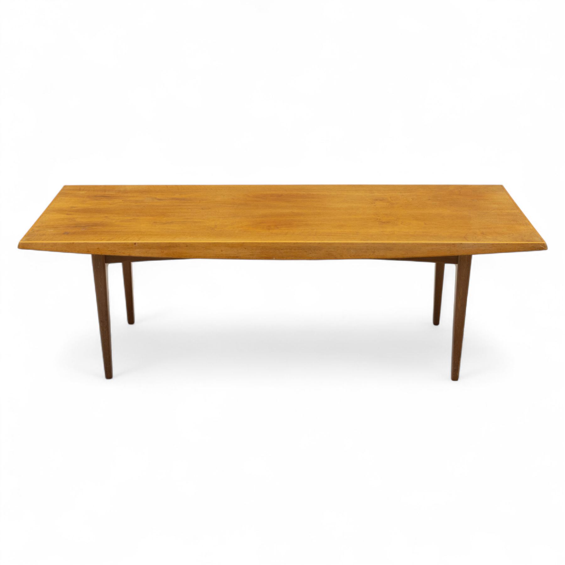 Gordon Russell - mid 20th century mahogany and teak coffee table, chamfered sides and tapered legs